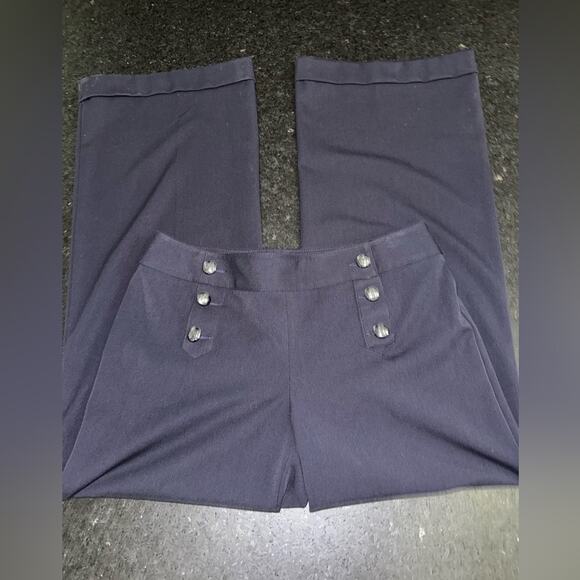 UEC EXPRESS Navy Blue Wide-Leg Pants with SAILOR NAUTICAL Button Detail Sz 10 - Picture 3 of 12